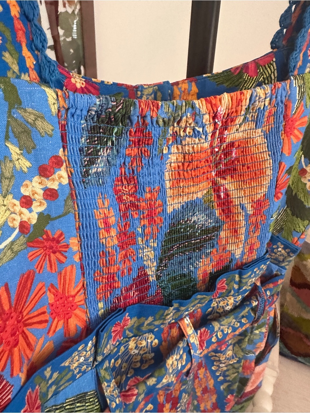 FARM Rio Blue Floral Embroidered Romper with Orange & Pink Accents - Picture 5 of 6
